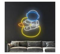 PTHEN Décor Mural Lumière Lampes Néon En Forme De Canard D'astronaute, Luminosité Réglable Adaptées À La Décoration D'animalerie Canard Et Signe En Néon D'astronaute Alimenté Par USB(45cmx50cm)