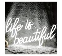 PTHEN Décor Mural Lumière Life Is Beautiful Enseigne Au Néon Lettres Lumière Dimmable Pour Chambre Bureau Mariage Fête D'anniversaire Décoration Murale Lampe USB 42cmx28cm