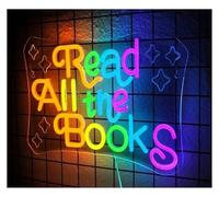 PTHEN Décor Mural Lumière Lire Tout Dans Les Livres Panneau Néon Pour Décoration Murale Lumières Décoration De Chambre Pour Lecture Bibliothèque Étude Club 42x27.5cm
