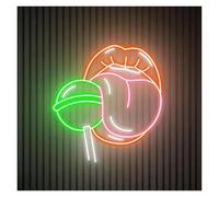 PTHEN Décor Mural Lumière Panneau Néon Alimenté Par USB, Lèvres Avec Sucette Lèvres Et Langue Lumières Néon À Luminosité Réglable Pour Décoration Murale De Magasin 38cmx40cm(Ré)
