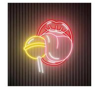PTHEN Décor Mural Lumière Panneau Néon Alimenté Par USB, Lèvres Avec Sucette Lèvres Et Langue Lumières Néon À Luminosité Réglable Pour Décoration Murale De Magasin 38cmx40cm(B)