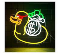 PTHEN Décor Mural Lumière Panneau Néon Alimenté Par USB, Motif Canard Argenté, Pour Chambre D'enfant, Salon, Salle De Jeux, Décoration Murale 37x32cm