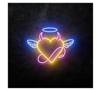 PTHEN Décor Mural Lumière Panneau Néon Angel Heart Alimenté Par USB Luminosité Réglable, Lumières Néon En Forme Cœur Pour Décoration Murale Club Ou Bistrot 28cmx38.1cm(UNE)