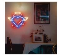 PTHEN Décor Mural Lumière Panneau Néon Angel Heart Alimenté Par USB Luminosité Réglable, Lumières Néon En Forme Cœur Pour Décoration Murale Club Ou Bistrot 28cmx38.1cm(B)