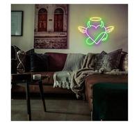 PTHEN Décor Mural Lumière Panneau Néon Angel Heart Alimenté Par USB Luminosité Réglable, Lumières Néon En Forme Cœur Pour Décoration Murale Club Ou Bistrot 28cmx38.1cm(C)