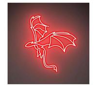 PTHEN Décor Mural Lumière Panneau Néon Avec Dragon Volant USB Pour Chambre À Coucher Salle De Jeux Bar Bière Anniversaire Décoration Murale Esthétique 40cmx30cm(Rouge)