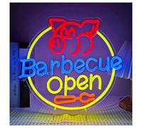 PTHEN Décor Mural Lumière Panneau Néon BBQ Open Alimenté Par USB, Lumière Murale À Intensité Variable Pour Barbecue, Restaurant, Fête, Boutique, Logo 35cmх32cm