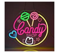 PTHEN Décor Mural Lumière Panneau Néon Candy Shop À Intensité Variable Alimenté Par USB Pour Magasin De Bonbons Sucettes Snacks Décoration De Chambre À Coucher 35cmx32cm