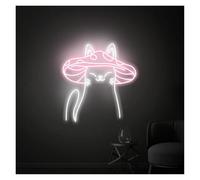 PTHEN Décor Mural Lumière Panneau Néon Champignon Alimenté Par USB, Luminosité Réglable Lumières Néon Champignon Chat Pour Décoration Murale La Maison 28cmx38cm(E)