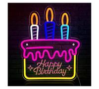 PTHEN Décor Mural Lumière Panneau Néon Happy Birthday Décorations Réutilisables Pour Toutes Les Fêtes D'anniversaire - Lumière Alimentée Par USB 35cmх28.6cm