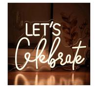 PTHEN Décor Mural Lumière Panneau Néon Let's Celebrate À Intensité Variable Lumière Pour Décoration Murale USB Pour Fête Anniversaire Bar Mariage Panneau Lumineux 42cmx30cm(Warm White)