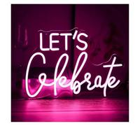 PTHEN Décor Mural Lumière Panneau Néon Let's Celebrate À Intensité Variable Lumière Pour Décoration Murale USB Pour Fête Anniversaire Bar Mariage Panneau Lumineux 42cmx30cm(Rose)