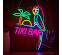 PTHEN Décor Mural Lumière Panneau Néon Perroquet Tiki Bar À Intensité Variable Lumière USB Pour Homme Caverne Bar À Bière Pub Fête Décoration Artistique Personnalisée 29cmx38cm