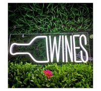 PTHEN Décor Mural Lumière Panneau Néon Pour Vins, Design Créatif, Logo, Bouteille, Lettre, Décoration De Salle De Maquillage Pour Fête, Café, Maison 40x16cm(Blanc)