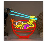 PTHEN Décor Mural Lumière Panneau Néon Ramen Nouilles Néon Lumière Pour Décoration Murale Alimenté Pour Restaurant Chambre Cuisine Décoration De Fête 33x33cm