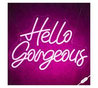 PTHEN Décor Mural Lumière Panneau Néon Rose Hello Gorgeous Pour Décoration De Chambre À Coucher De Fille Salon De Beauté Club De Maquillage Décoration Murale 42cmx30cm