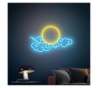PTHEN Décor Mural Lumière Panneau Néon USB Alimenté Par Nuage Coucher De Soleil Luminosité Réglable Décoration Murale Pour Salon Club De Bière Néon 32.5cmx38.1cm(B)