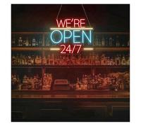 PTHEN Décor Mural Lumière Panneau Néon We're Open 24/7" Panneau De Bienvenue Ouvert, Panneau Ouvert Pour Fenêtre 35cm/40cm/50cm(Ré,35cm)