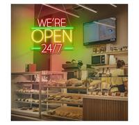 PTHEN Décor Mural Lumière Panneau Néon We're Open 24/7" Panneau De Bienvenue Ouvert, Panneau Ouvert Pour Fenêtre 35cm/40cm/50cm(B,40cm)