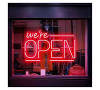 PTHEN Décor Mural Lumière Panneau Néon We're Open Alimenté Par USB, Lumières Néon Pour Entreprises Ouvertes Adaptées À La Décoration Murale Magasin Restaurant(UNE,30cmx40cm)