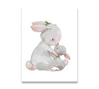 PTHEN Impression sur Toile Peinture Affiche De Lapin, Peintures d'animaux, Art Mural De Chambre d'enfant,Peinture De Fleurs Roses, Dessin Animé, Image, Décoration De Chambre De Bébé(F,40x60cm)
