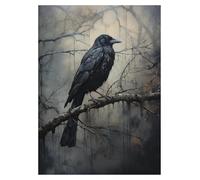 PTHEN Impression sur Toile Peinture Affiches À l'huile De Merles Noirs Et Noirs, Impressions Classiques De Corbeaux, Peinture sur Toile Gothique, Images d'art Mural, Décoration De Salon(Ré,30x40cm)