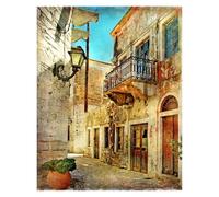 PTHEN Impression sur Toile Peinture Affiches Rétro Européennes Américaines Nostalgiques De Bâtiments De Ville, Fleurs, Bateaux, Vélos, Paysage, Peinture sur Toile, Décoration De Maison(J,50x70cm)