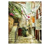 PTHEN Impression sur Toile Peinture Affiches Rétro Européennes Américaines Nostalgiques De Bâtiments De Ville, Fleurs, Bateaux, Vélos, Paysage, Peinture sur Toile, Décoration De Maison(M,40x60cm)