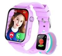 PTHTECHUS 4G Montre Connectée Enfant GPS, Smartwatch avec Appel Vidéo Chat Vocal SOS Mode École WiFi Podomètre Réveil Appareil Photo, Montre Telephone Enfant pour 4 à 12 Ans Garçons Filles (Lila-4L)