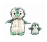 PTIPOTOS by Les DEGLINGOS - GLISSOU Le Pingouin Maman & Bebe - Peluche Ultra Douce 2 en 1 - Cadeau Naissance Anniversaire Noel - 24CM - Menthe & Blanche