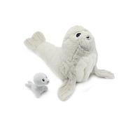 Ptipotos by Les Déglingos - Peluche Maman et Bébé Ploufou L'Otarie - Doudou Ultra Doux 35cm - Blanc - Idée Cadeau Naissance et Anniversaire