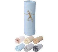 P'tit Basile Drap Housse 60x120 cm - Jersey peigné 100% Coton Bio - Bleu Ciel - pour Matelas bébé à barreaux ou Parapluie 60x120 cm - Extensible Pas de Repassage - Larges Profonds Bonnets