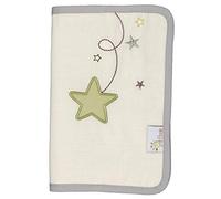 P'tit Basile - Protège Carnet de Santé bébé mixte - Coton Bio - Broderie Pluie d'étoiles - 25 x 18cm taille standard unique - fermeture par boutons pression - ouatiné