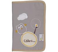 P'tit Basile - Protège Carnet de Santé bébé mixte - Coton Bio - Broderie Chouette - 24x17 cm taille standard unique - fermeture par boutons pression - ouatiné