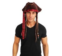 P'tit Clown - 10211 - Chapeau Pirate avec Dreadlocks - Captain Pirate's Hat - Accessoire de Déguisement - Parfait pour Carnaval, Fêtes à Thèmes, Soirées Costumées, Halloween, Cosplay - Adulte