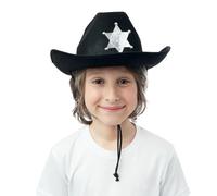 P'TIT CLOWN - 11236 - Chapeau Feutre Shérif Enfant - Unisexe - Accessoire Déguisement Western - Pour Costume Carnaval, Halloween, Cosplay, Anniversaire Fête Costumée, Spectacle - Noir