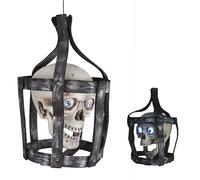 P'tit Clown - 11436 - Automate Halloween Animé - Animatronique - Animatronics -Tête de Mort en Cage - Sonore et Lumineux - Décoration Effrayante et Réaliste - Piles Non incluses - 45 cm