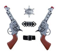P'TIT CLOWN - 12442 - Set de Cow Boy, Sherif - Western Set - 2 Revolvers, Ceinture avec Balles et Etoile - Accessoire de Déguisement - Parfait pour Carnaval, Fêtes à Thèmes, Halloween, Cosplay