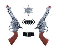 P'TIT CLOWN - 12442 - Set de Cow Boy, Sherif - Western Set - 2 Revolvers, Ceinture avec Balles et Etoile - Accessoire de Déguisement - Parfait pour Carnaval, Fêtes à Thèmes, Halloween, Cosplay