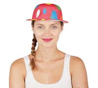 P'TIT CLOWN - 13003 - Chapeau Melon Rouge à Pois Multicolores - Adulte, Unisexe - Accessoire Déguisement Carnaval, Cosplay, Fête Costumée, Spectacle - Plastique