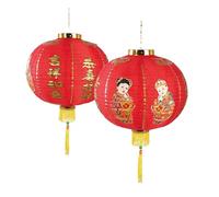 P'TIT CLOWN - 16174 - Lampion Chinois en Papier - Rouge avec Motifs Traditionnels et Franges Jaunes - Idéal pour Décorations de Fêtes Asiatiques, Nouvel an Chinois, Mariage, Fête à Thème - (Ø 40 cm)