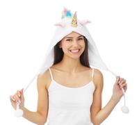 P'tit Clown - 16280 - Chapeau Licorne avec Capuche - Couvre-chef Humoristique - Accessoire Déguisement Carnaval, Halloween, Cosplay, Fêtes à Thèmes, Soirées Déguisées, EVJF - Polyester - Blanc