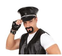 Casquette De Biker Avec Chaine - Simili Cuir Noir - Taille: Unique Noir