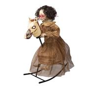 P'TIT CLOWN - 17121 - Automate Halloween - Fillette Maudite sur Cheval à Bascule Animé - 100 cm - Animatroniques - Animatronics - Alimentation Secteur - Assemblage Facile et Rapide