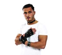 P'TIT CLOWN - 18430 - Gants Punk - Imitation Cuir - Noir - Parfait pour Compléter Tenue Gothique - Accessoire de Déguisement Carnaval, Halloween, Cosplay