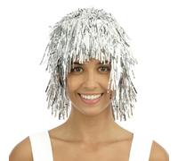 P'TIT CLOWN - 19191 - Perruque Disco Brillante - Disco Tinsel Wig - Accessoire de Déguisement - Pour Carnaval, Fêtes à Thèmes, Soirée Costumée, Nouvel An - Taille Unique - Adulte - Argent Métallique