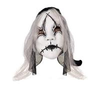 P'TIT CLOWN - 19473 - Masque Poupée Horreur avec Cheveux - Accessoire Déguisement Halloween Adulte, Carnaval, Cosplay, Fête Déguisée, Soirée Costumée - Blanc