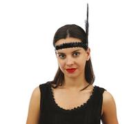 P'TIT CLOWN - 20140 - Bandeau Charleston à Sequins avec Plume - Sequins Headband - Accessoire de Déguisement - Carnaval, Fête à Thème, Nouvel An, St Sylvestre, Paillettes, Soirées Déguisées - Noir