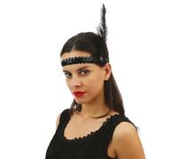 P'tit Clown - 20140 - Bandeau Charleston à Sequins avec Plume - Sequins Headband - Accessoire de Déguisement - Carnaval, Fête à Thème, Nouvel An, St Sylvestre, Paillettes, Soirées Déguisées - Noir