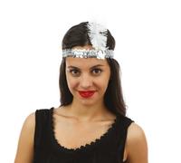 P'tit Clown - 20141 - Bandeau Charleston à Sequins avec Plume - Sequins Headband - Accessoire de Déguisement - Carnaval, Fête à Thème, Nouvel An, St Sylvestre, Paillettes, Soirées Déguisées - Argent